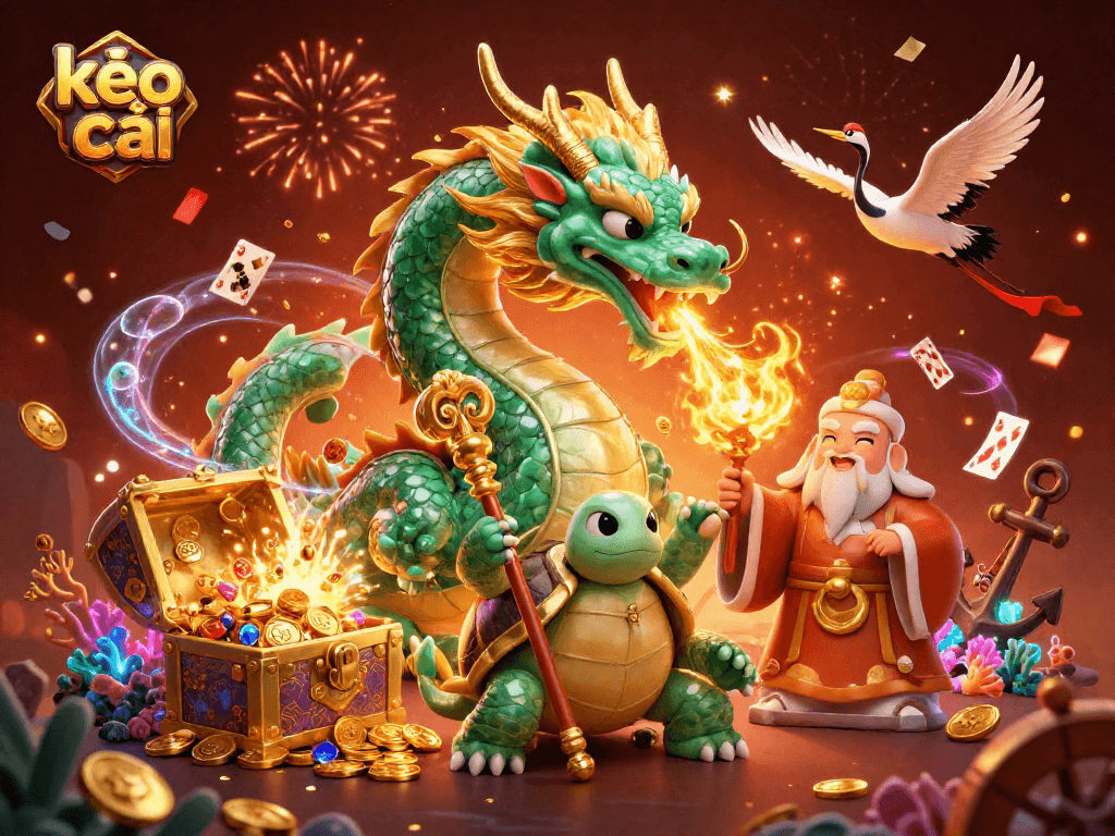 Experience kèo nhà cái through vibrant gambling elements in a dynamic, fortune-filled illustration.