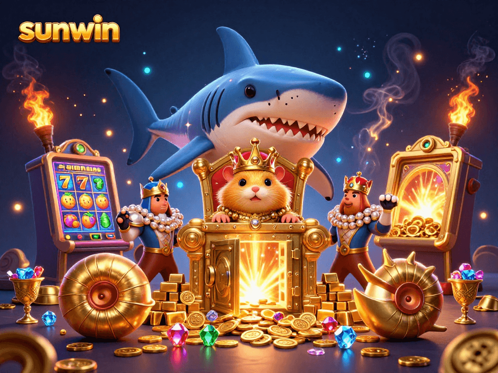 Engage with sunwin's vibrant casino realm featuring a hamster king on his jewel throne.