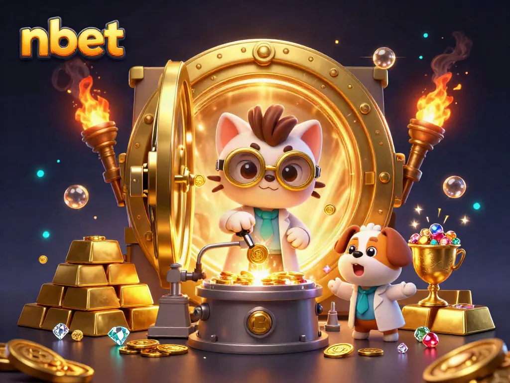 Engage in thrilling nbet casino adventures with our mad scientist cat and assistant in a vibrant 3D scene.