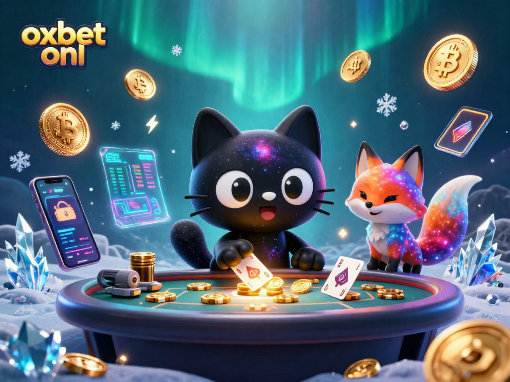 Engage and win at oxbet onl with a cosmic casino scene featuring whimsical characters and crypto elements.
