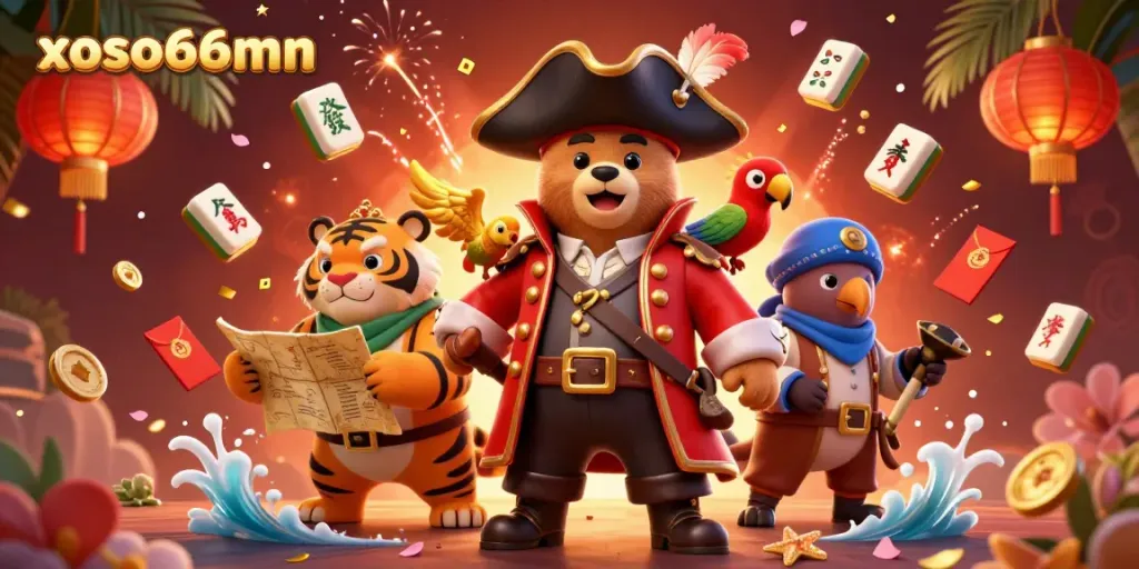 Engage in thrilling casino adventures with xoso66mn's vibrant pirate-themed illustration.