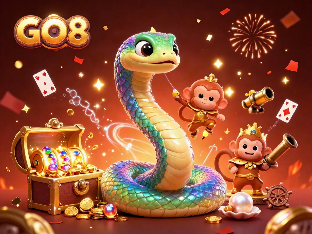 Engage in thrilling games at GO8 while surrounded by vibrant casino elements.