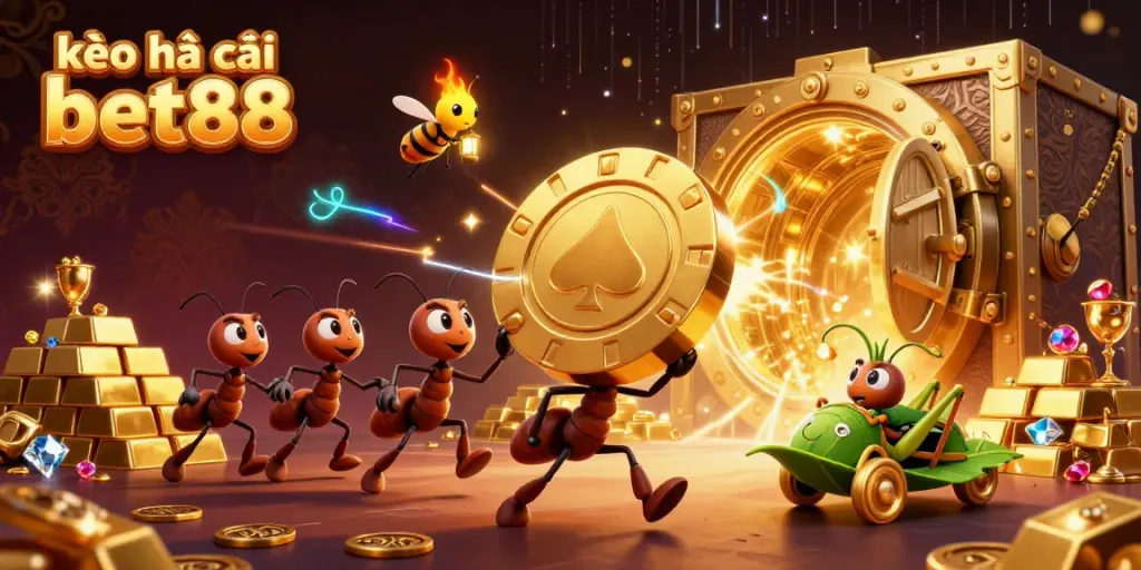 Experience thrilling gaming adventures with kèo nhà cái bet88 in a vibrant 3D casino scene.