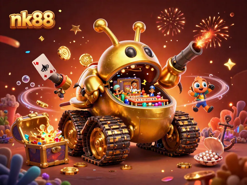 Experience vibrant casino-themed action in this nk88 illustration featuring a golden beetle tank.