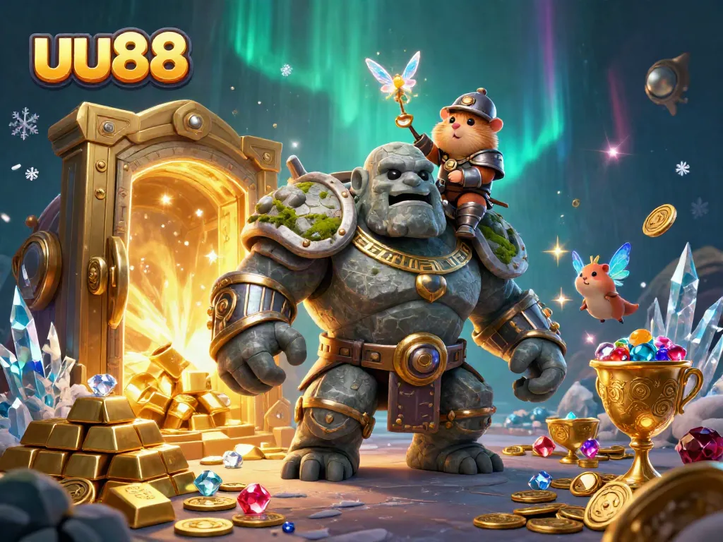 Experience vibrant uu88 gaming adventures with animated characters and treasure details.