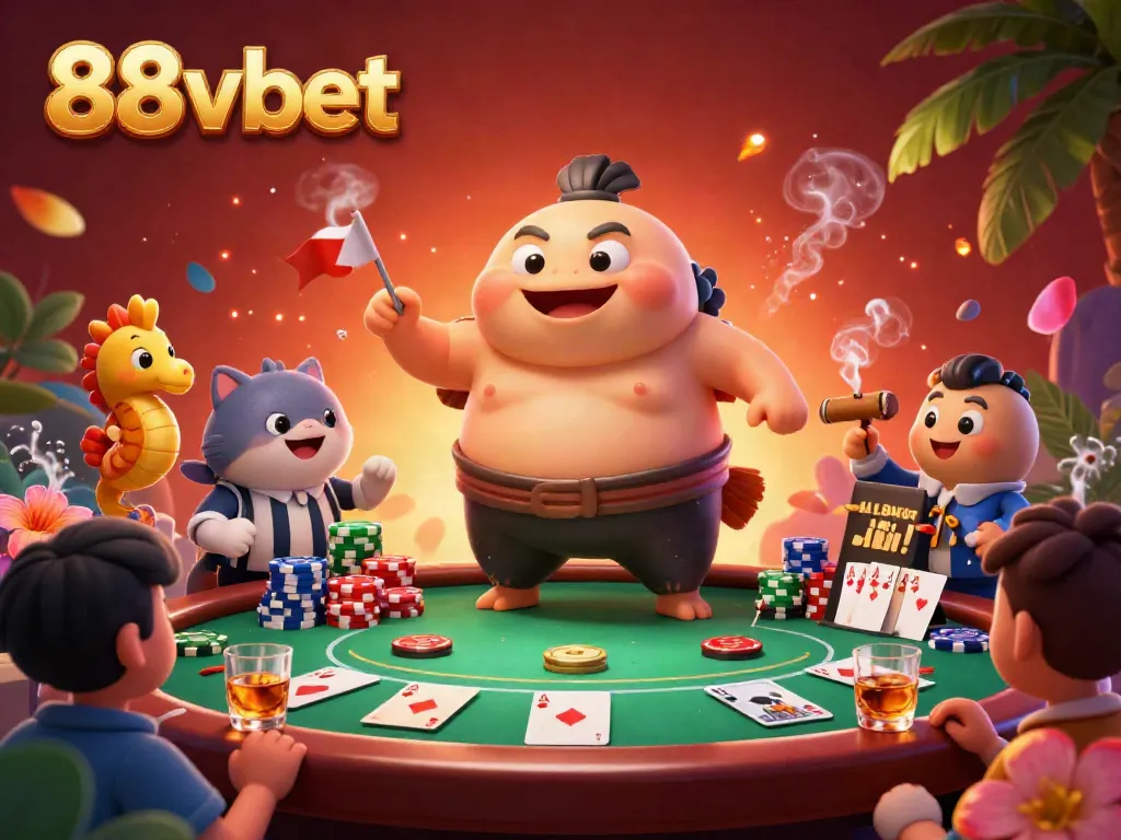 Engage with 88vbet in a playful underwater poker scene with characters and vibrant game elements.