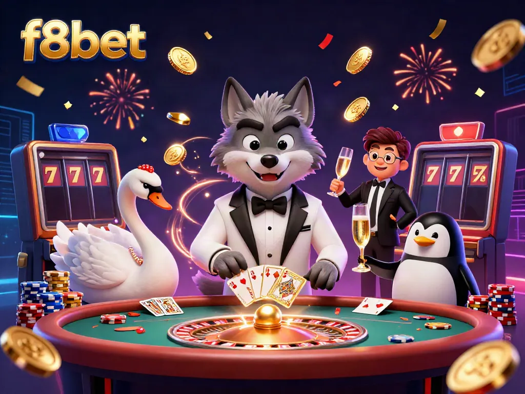 Experience thrilling games at f8bet with our vibrant casino scene featuring unique characters.