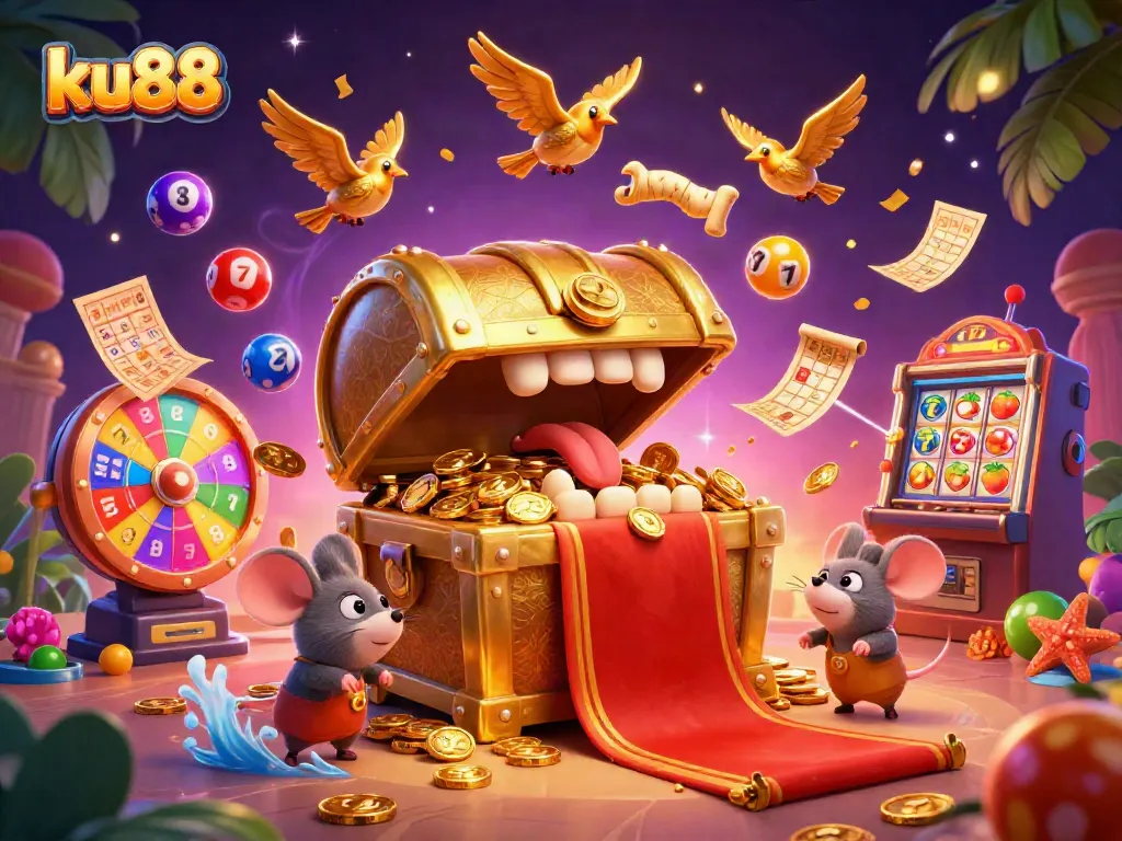 ku88 enthrals players with dynamic casino excitement in a vibrant 3D illustration.