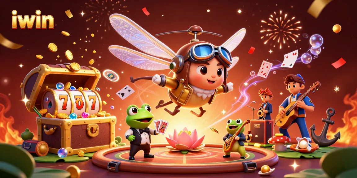 Play exciting slots and win big at iwin with this vibrant casino scene featuring lively characters.
