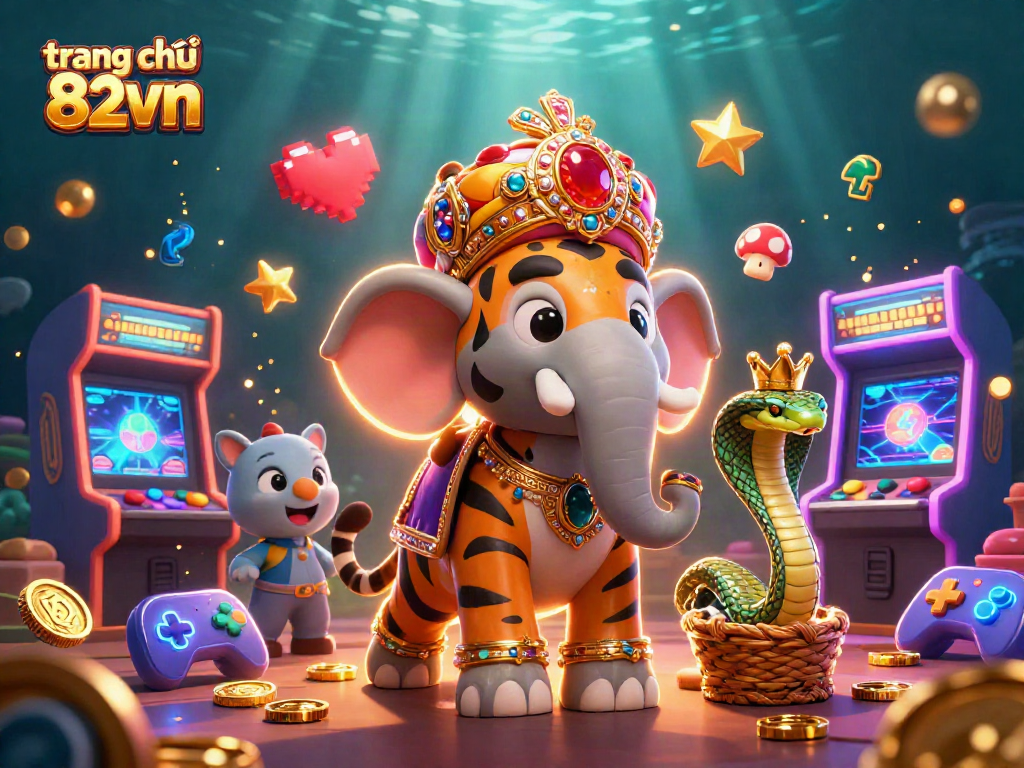 Experience the vibrant action of trang chủ 82vn's casino gaming with a majestic maharaja and elephant.