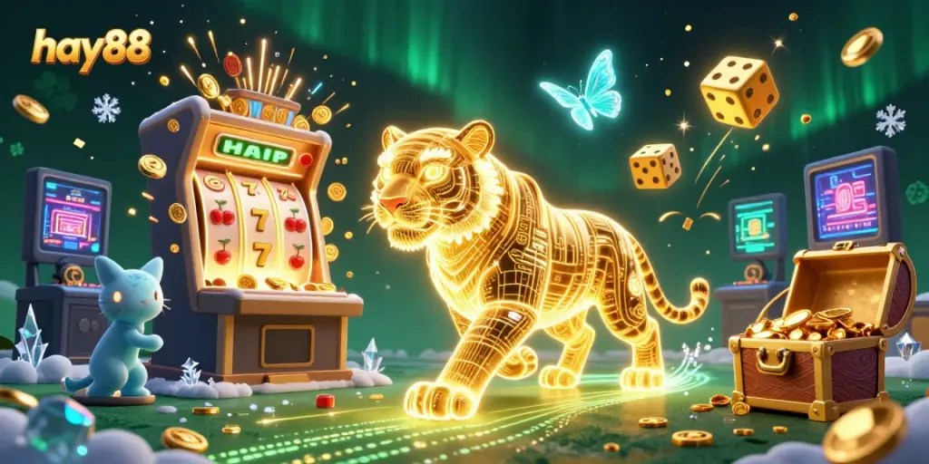 Experience the thrilling hay88 slot machine action with golden tiger and dazzling visuals.