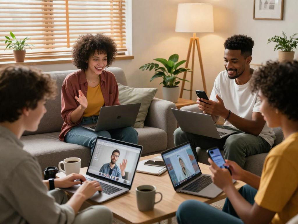 Engaging sex chat conversation in cozy digital settings, highlighting friendly interactions.