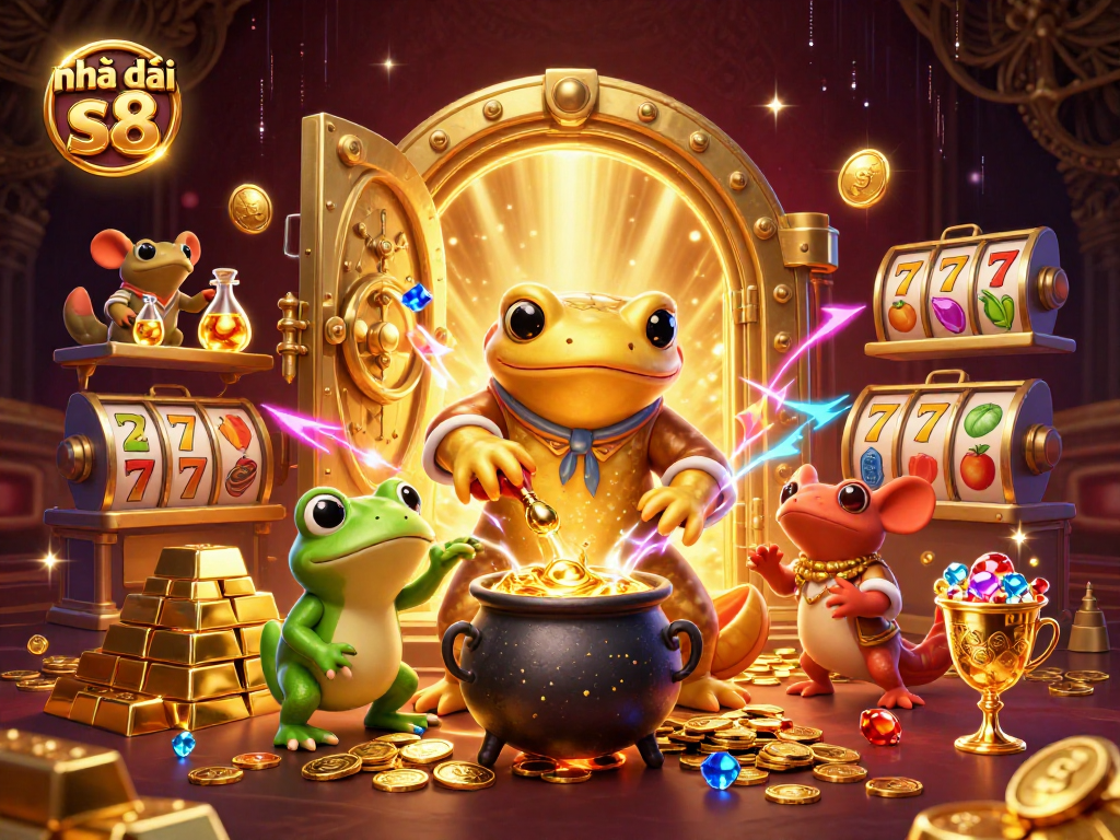 Engage in thrilling casino dynamics with Nhà cái s8's enchanting golden alchemist scene filled with treasure.