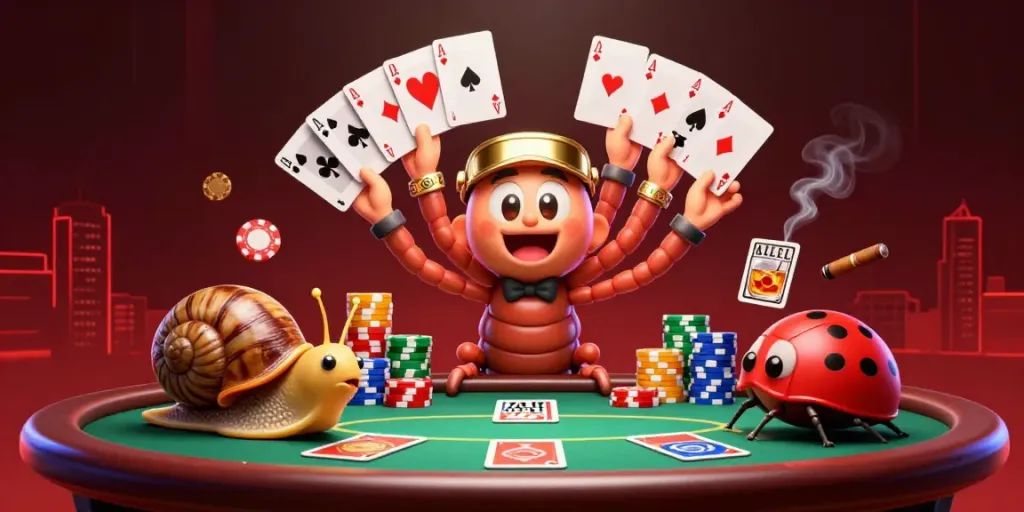 Engage with dn88 com as a colorful millipede dealer shuffles cards amongst high-stakes poker actions.