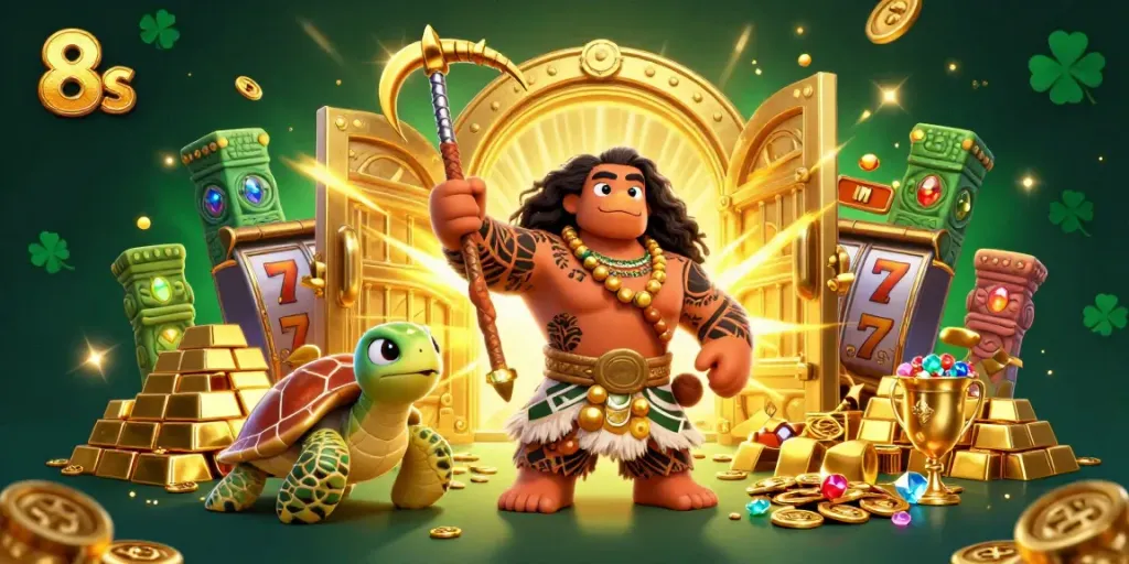 Engage with 8s thrilling casino adventures featuring a Maui-style demigod hawk, treasures and slot reels.
