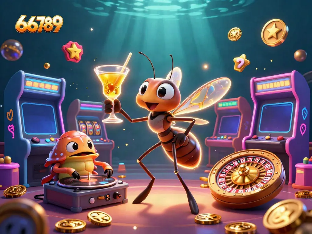 Experience the thrill of 66789 with a lively casino mascot and game elements in a vibrant 3D scene.